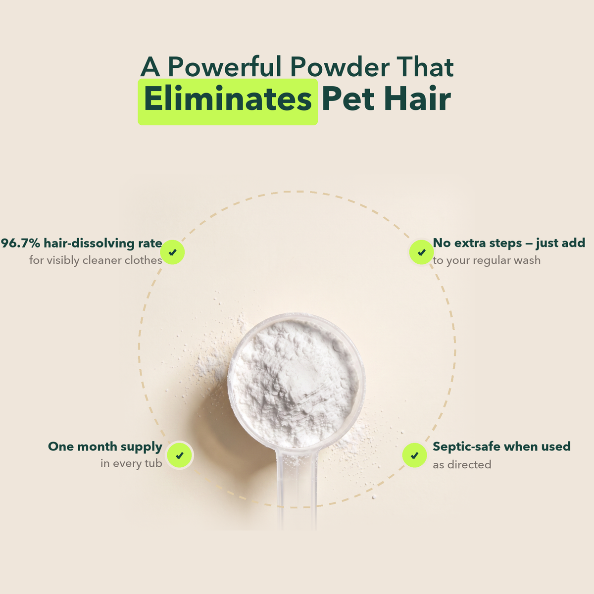 A powerful powder that eliminates pet hair, with 96.7% hair-dissolving rate and one month supply
