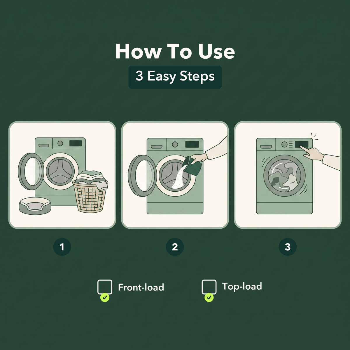 How to use Fur Dissolve in 3 easy steps: load, add powder, run your wash cycle
