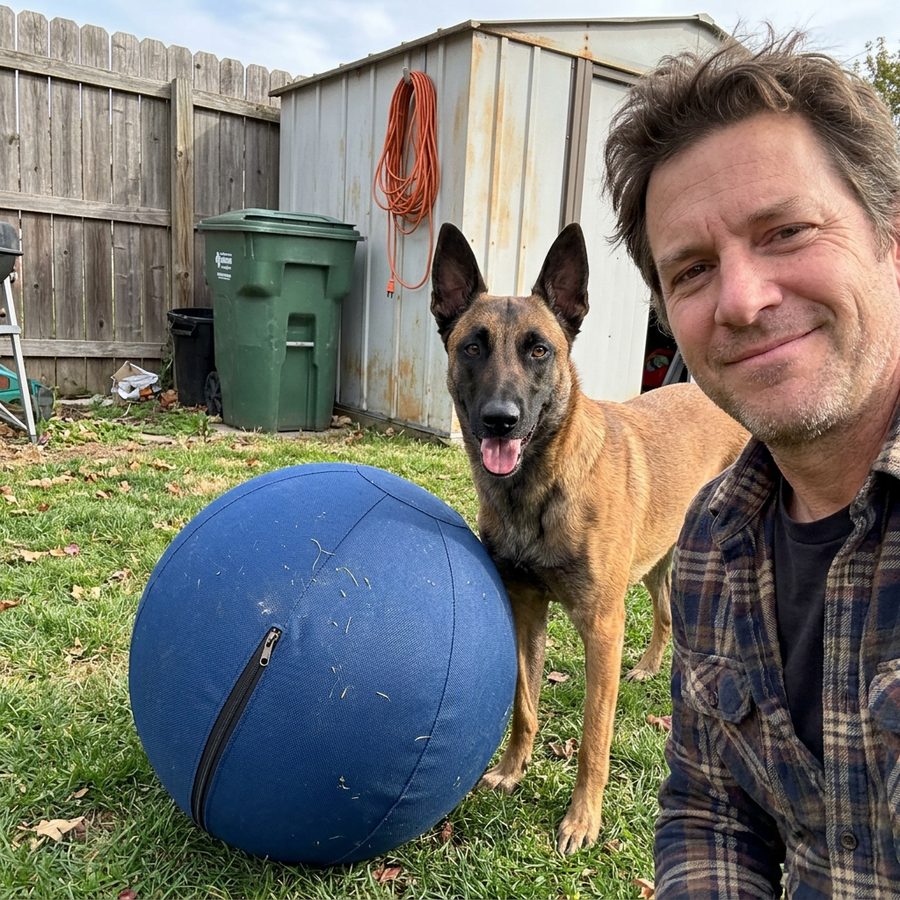 Marcus T. with the PetRoot Indestructible Herding Ball.