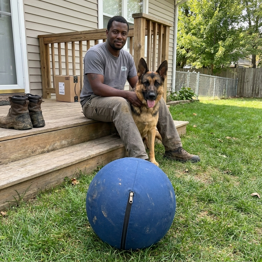 Daniel R. with the PetRoot Indestructible Herding Ball.