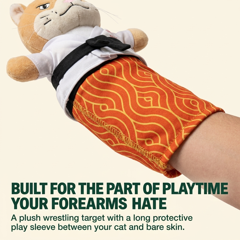 Diagram showing how the owner's arm controls Karate Kitty from inside the sleeve.