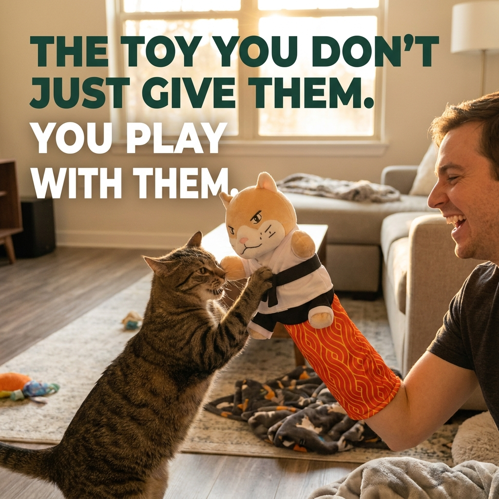 Three-step Karate Kitty play method showing sleeve, movement and pouncing.