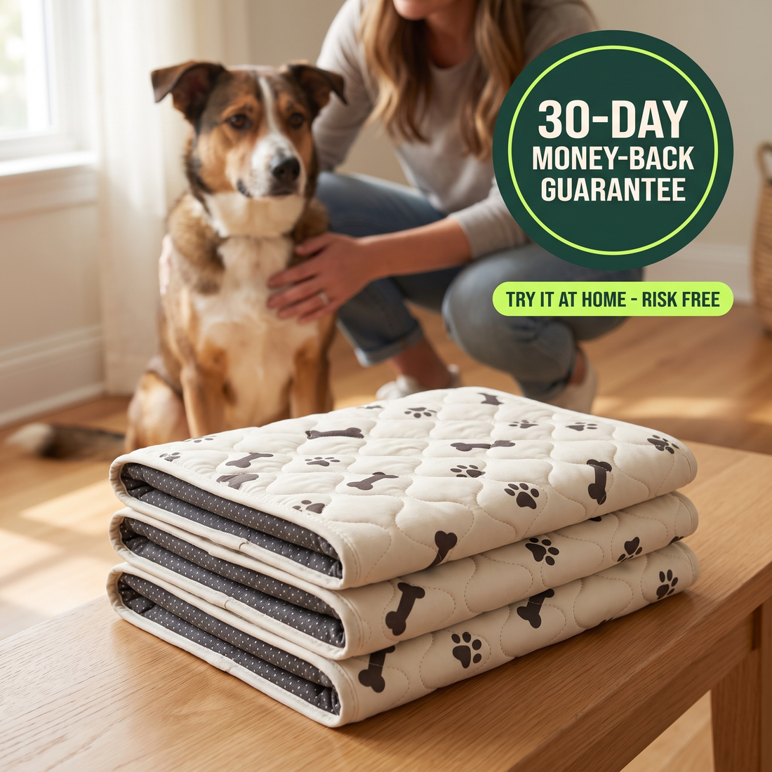 PetRoot reusable pads with a 30-day money-back guarantee badge.