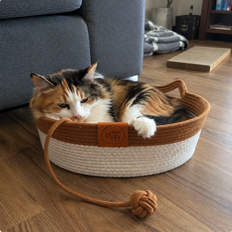 Cat resting in the PetRoot cat basket - review Amanda C.