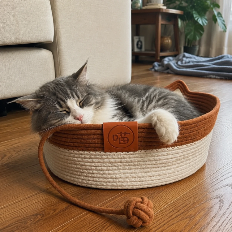 Cat asleep in the PetRoot cat basket - review John B.